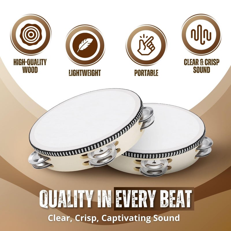 Flexzion Wood Handheld Tambourine Adults 6-Inch Double Row 8-Pair Jingles (Wood) - Percussion Round Tamborines Musical Instrument with Metal Zills - Image 3
